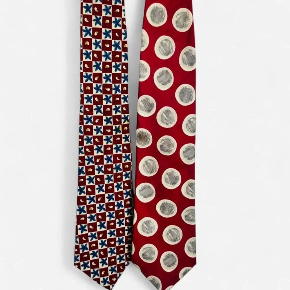 Premium 100% Silk Red Neckties Lot of 2 Premium Men's Tie Collection Set